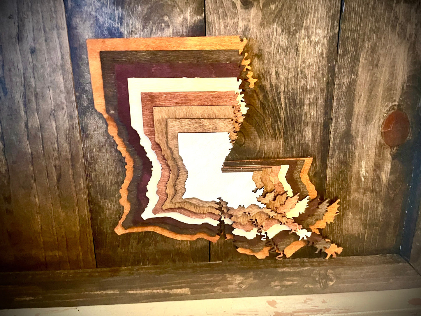 Louisiana Stacked State 3D Wood Table & Wall Art | Multi-Color