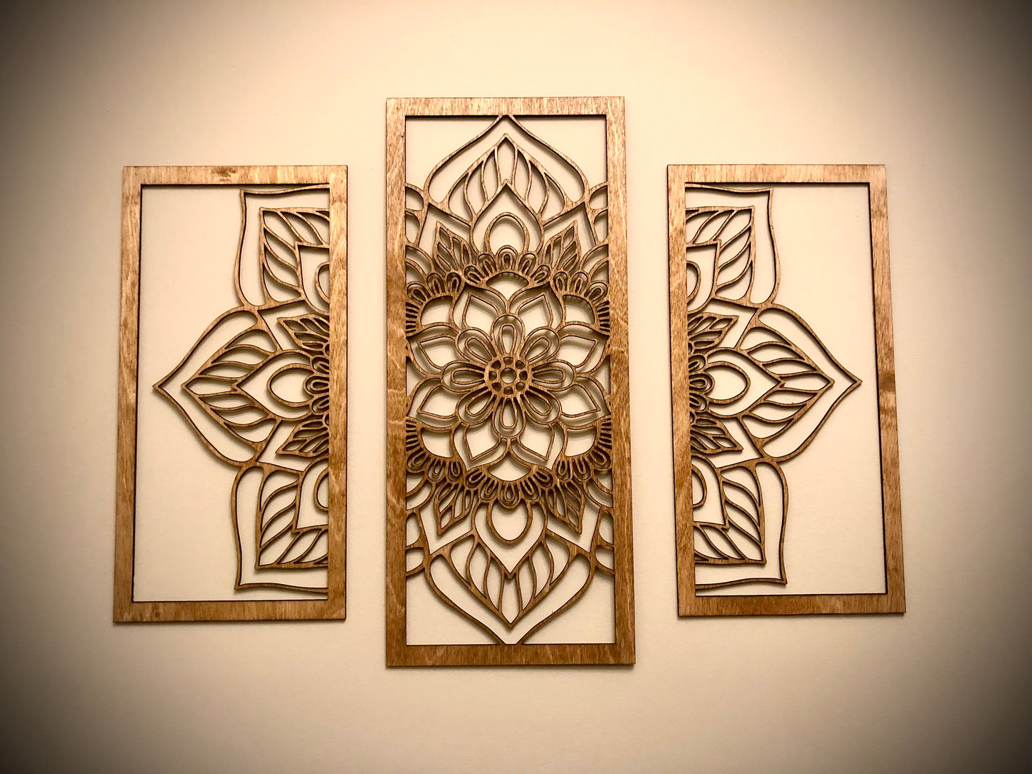 Flower Mandala Wood Wall Art | 3-Panel Set | Multiple Sizes & Finishes