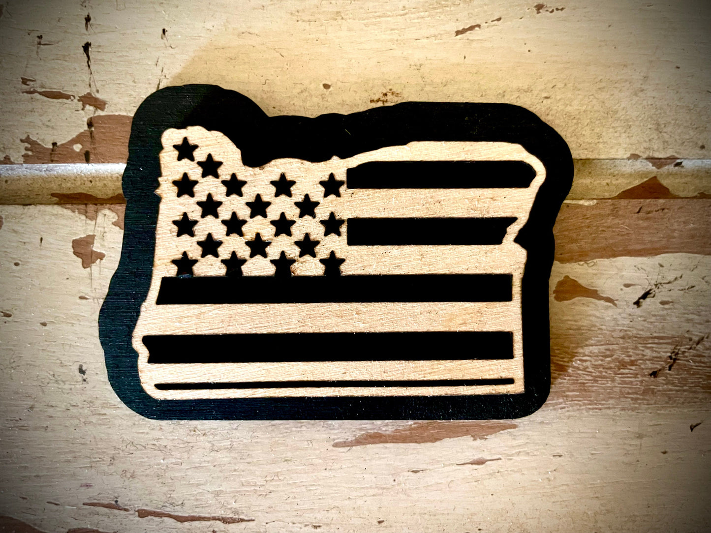 Oregon US Flag 2-Layer Wood Refrigerator Magnet | 12 Finishes | Patriotic Gift