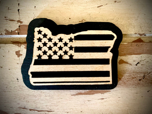 Oregon US Flag 2-Layer Wood Refrigerator Magnet | 12 Finishes | Patriotic Gift