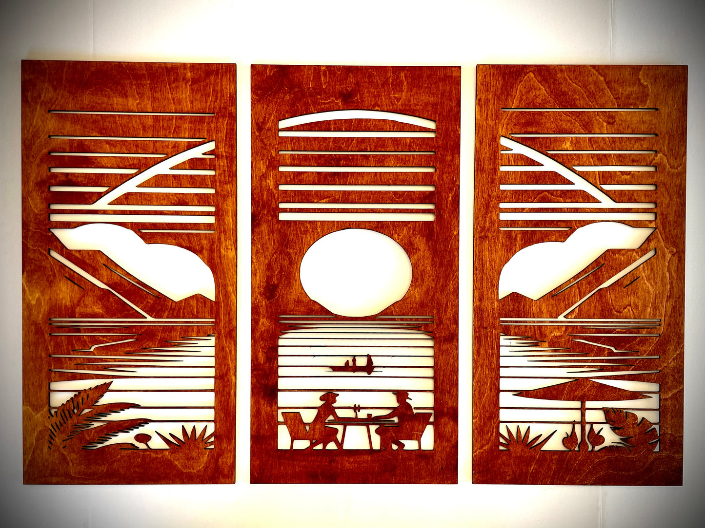 Mid Century Modern Waterfront Wood Wall Art | 3-Panel Set | Multiple Sizes & Finishes | Style F