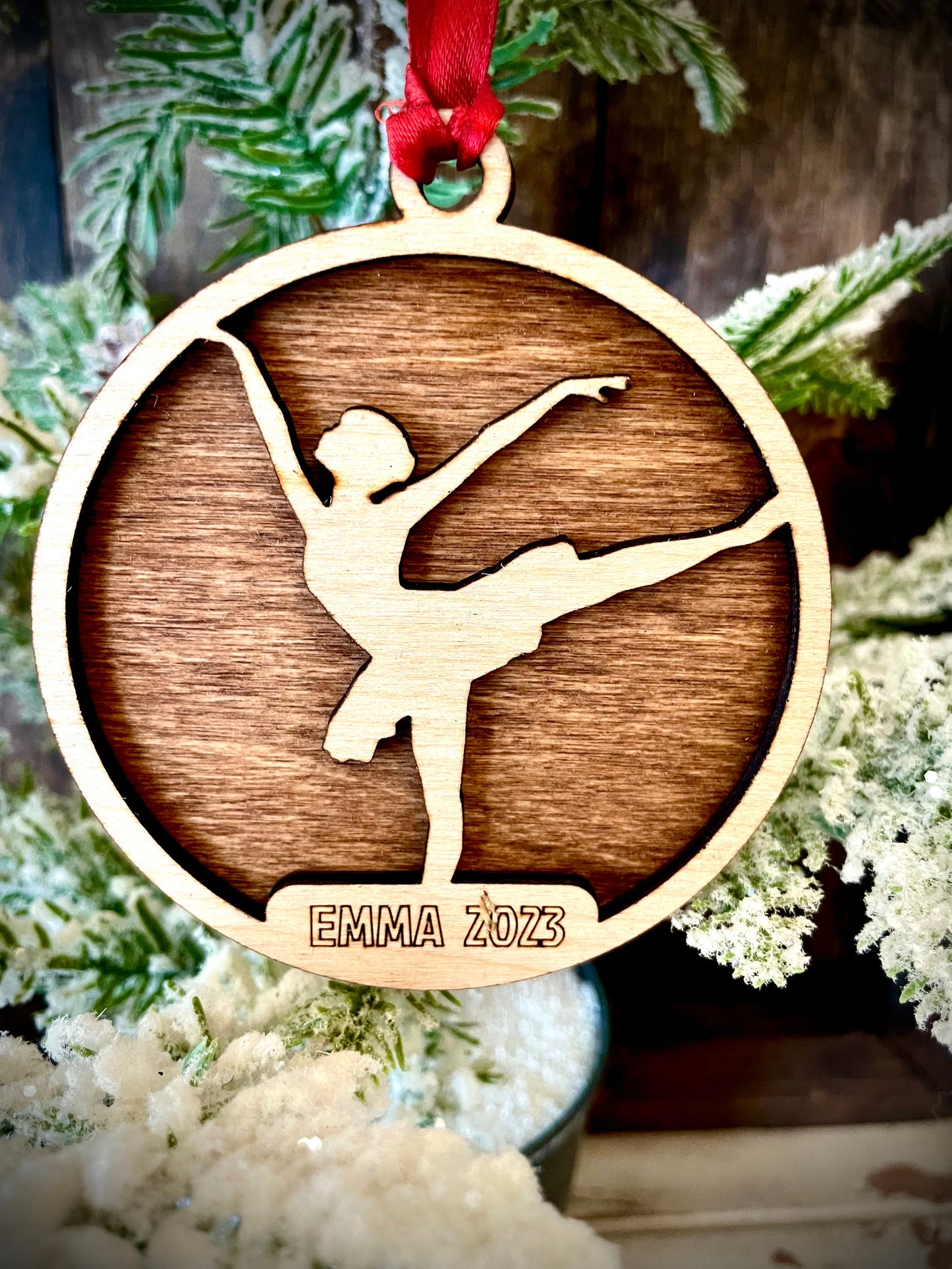 Ballet Dancer Personalized 2-Layer Wood Christmas Ornament & Gift Tag | Multiple Finishes | Dance Gift (#1)