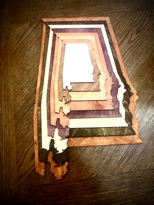 Alabama Stacked State 3D Wood Table & Wall Art | Multi-Color
