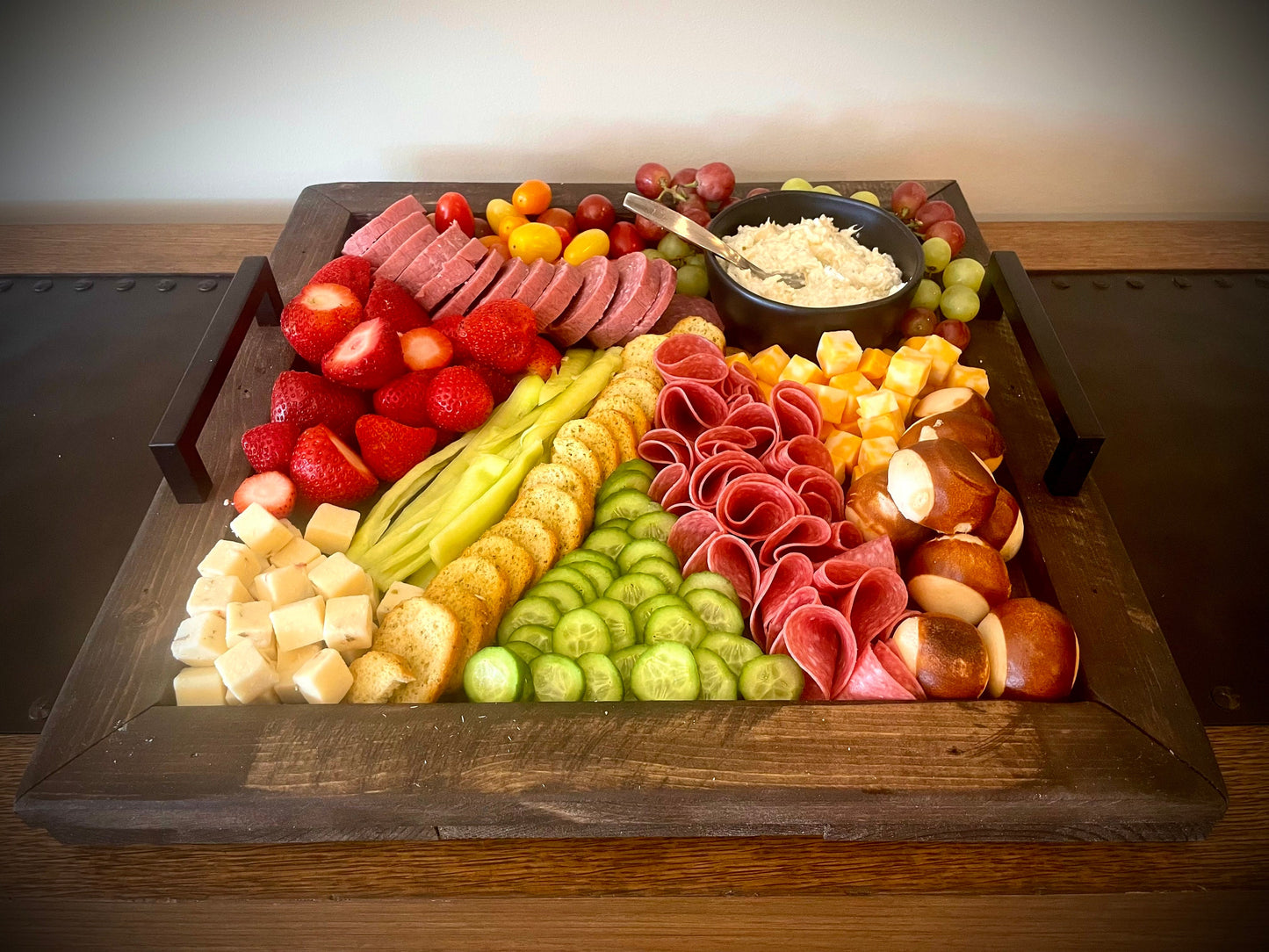 Custom Rustic Farmhouse Charcuterie Board & Serving Tray | Raised Edges, Optional Engraving & Handles