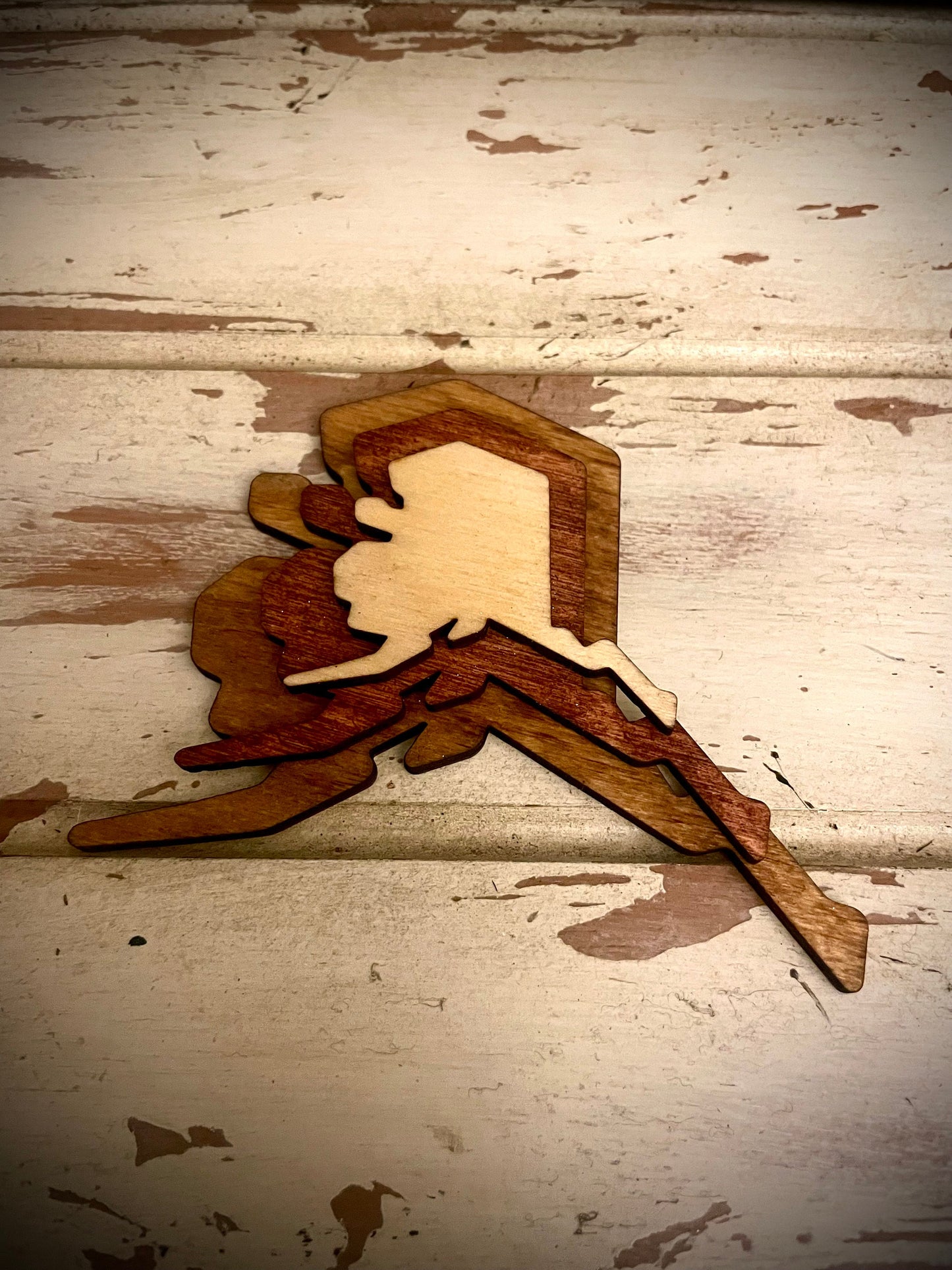 Alaska 3-Layer Stacked Wood Refrigerator Magnet | Brown & Gray Tones | State Pride Gift