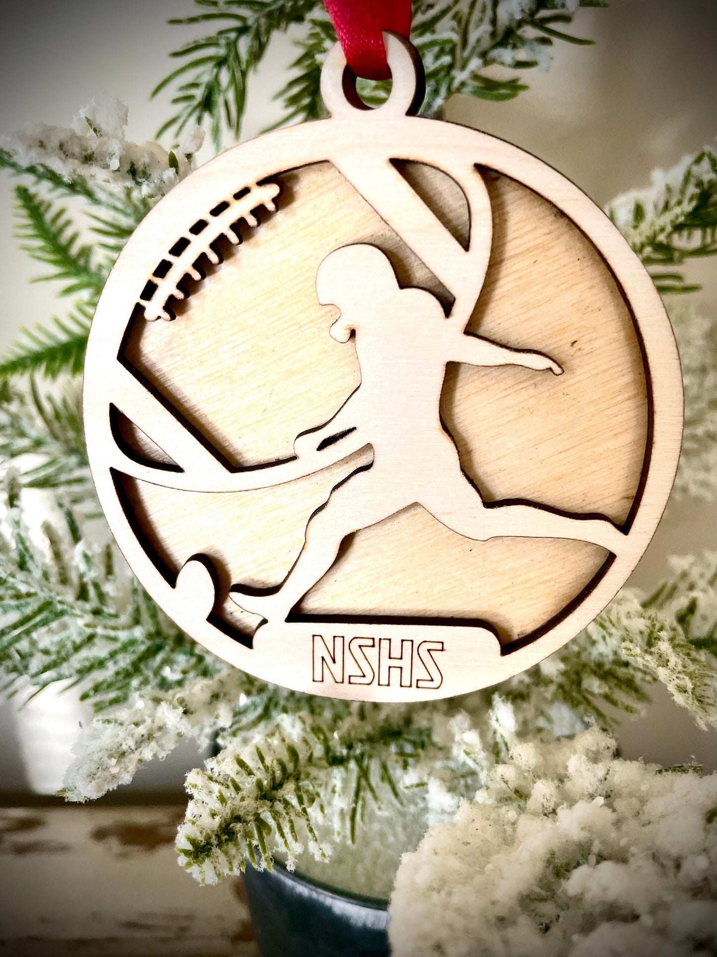 Football Player Personalized 2-Layer Wood Christmas Ornament & Gift Tag | Multiple Finishes | Football Gift (#3)