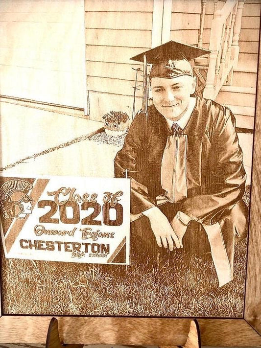 Custom Graduation Photo Engraved on Wood | 8x10 Framed with Easel | Graduation Gift