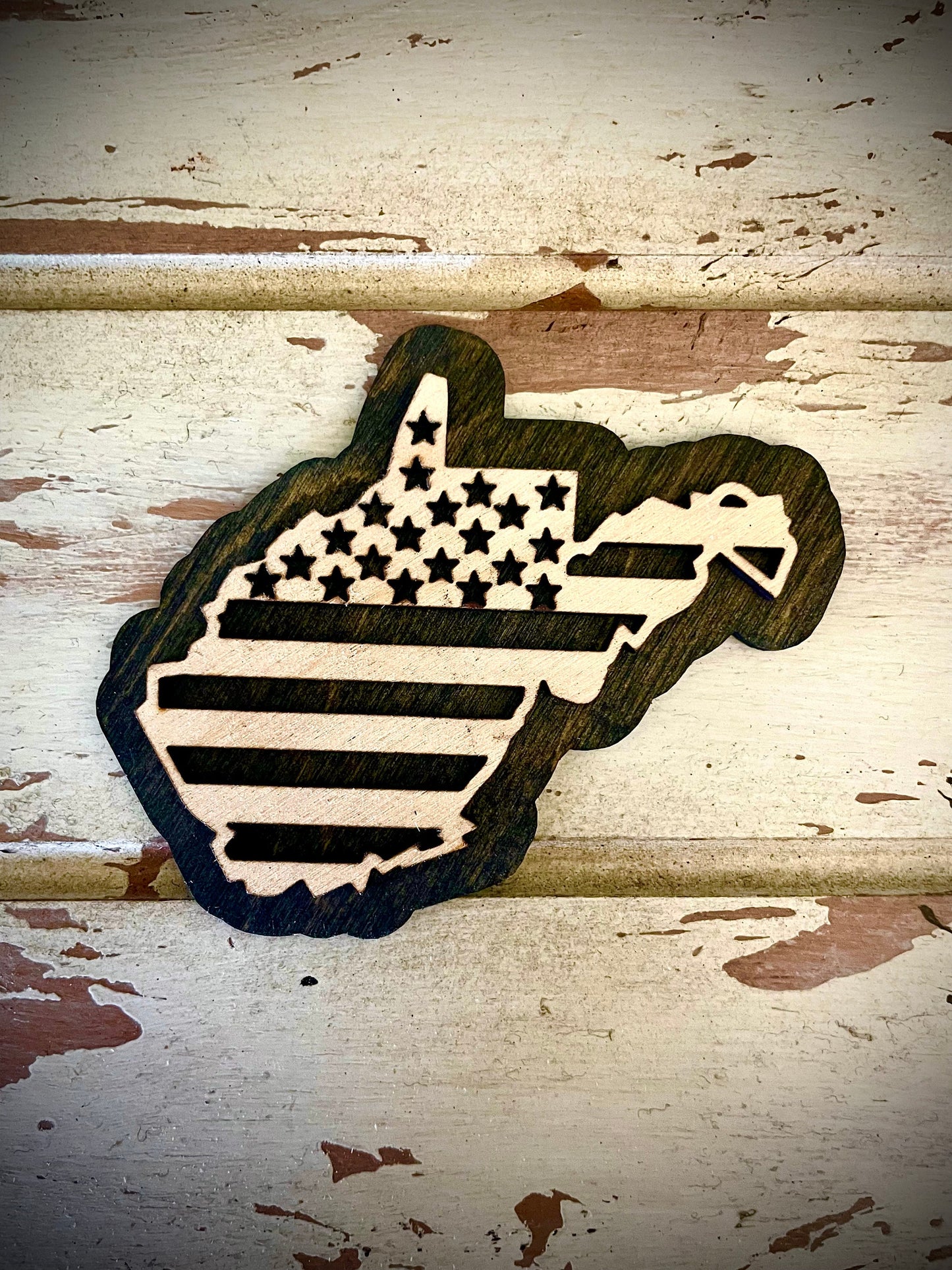 West Virginia US Flag 2-Layer Wood Refrigerator Magnet | 12 Finishes | Patriotic Gift