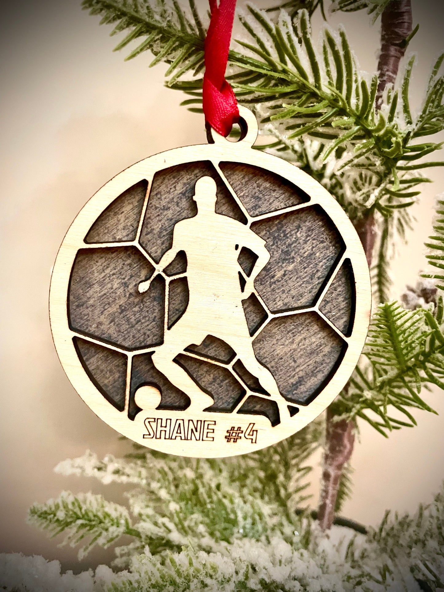 Soccer Player Personalized 2-Layer Wood Christmas Ornament & Gift Tag | Multiple Finishes | Soccer Gift (#8)