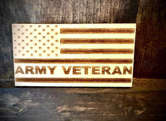 Army Veteran Laser Engraved US Flag Wood Refrigerator Magnet | 4" x 2.1" | Military Gift