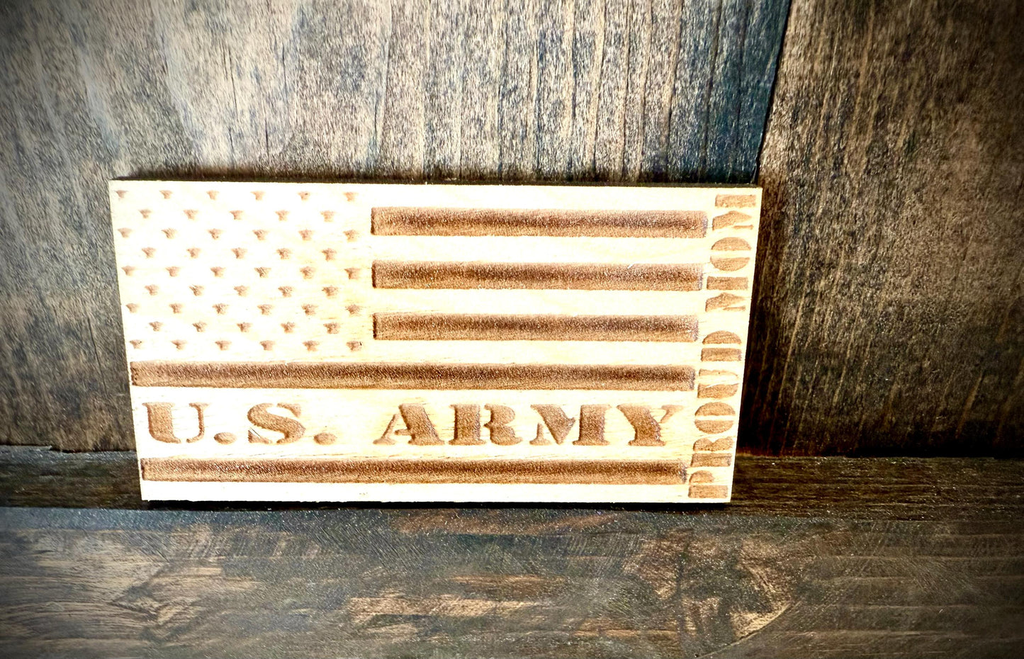 US Army Proud Mom Laser Engraved US Flag Wood Refrigerator Magnet | 4" x 2.1" | Military Gift