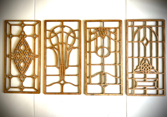 Boho Modern Art Nouveau Geometry Wood Wall Art | 4-Panel Set | Multiple Sizes & Finishes | Set A