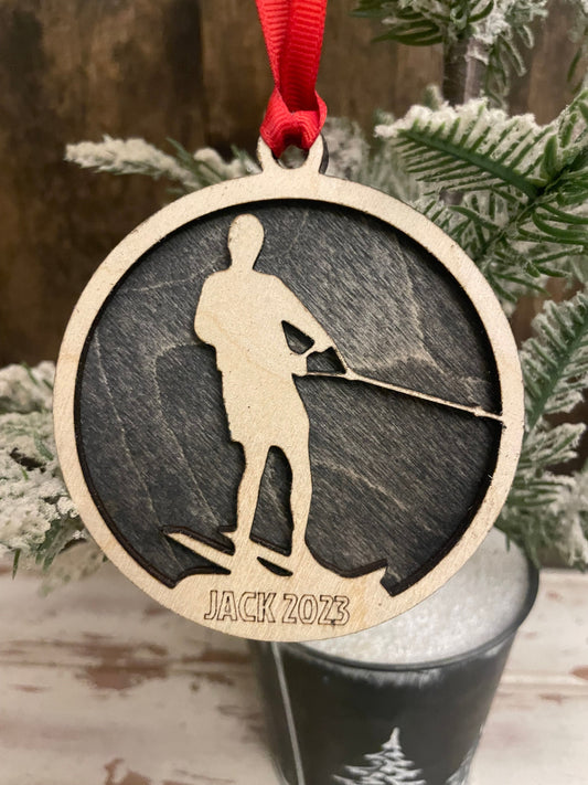 Water Skier Personalized 2-Layer Wood Christmas Ornament & Gift Tag | Multiple Finishes | Watersports Gift