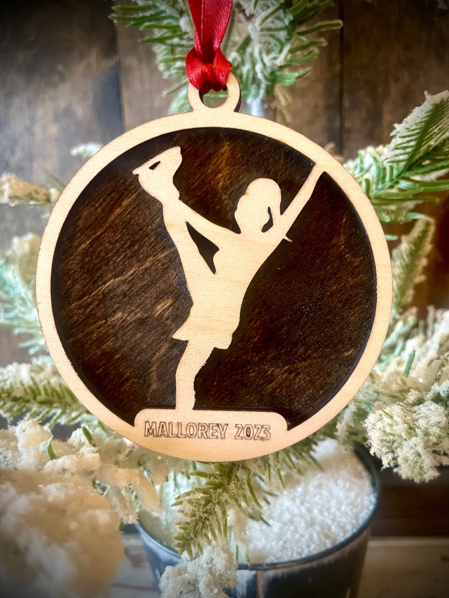 Figure Skating skater 2-layer personalized laser cut wood Christmas ornament, gift tag available unfinished or stained #3 of 10.