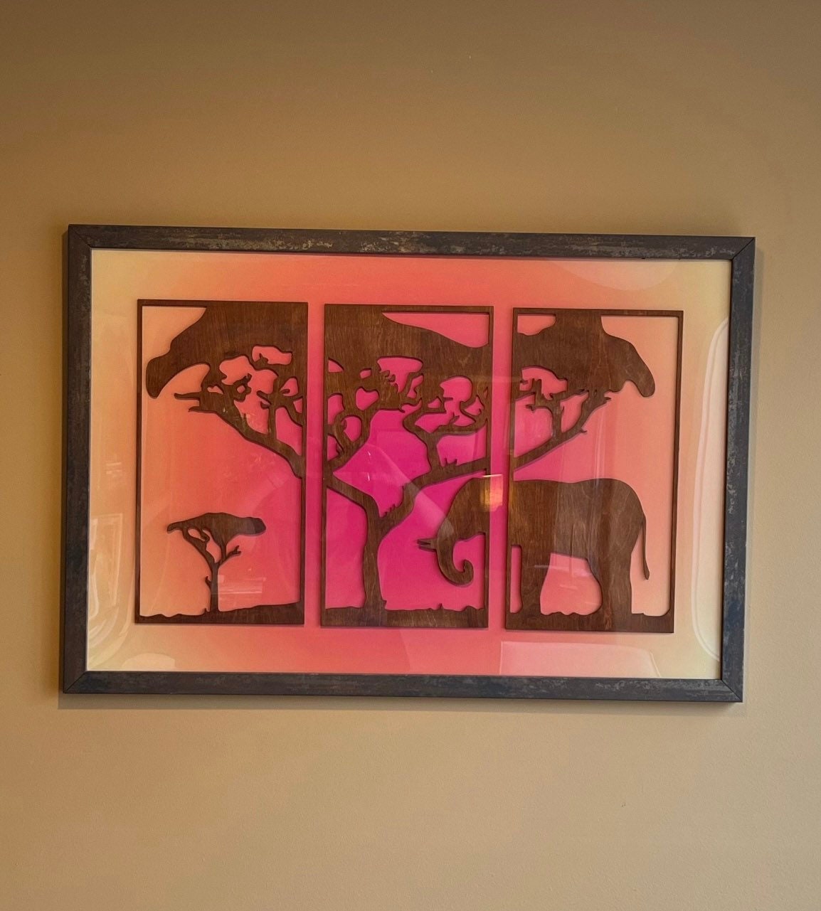 Elephant at Tree of Life Wood Wall Art | 3-Panel Set | Multiple Sizes & Finishes