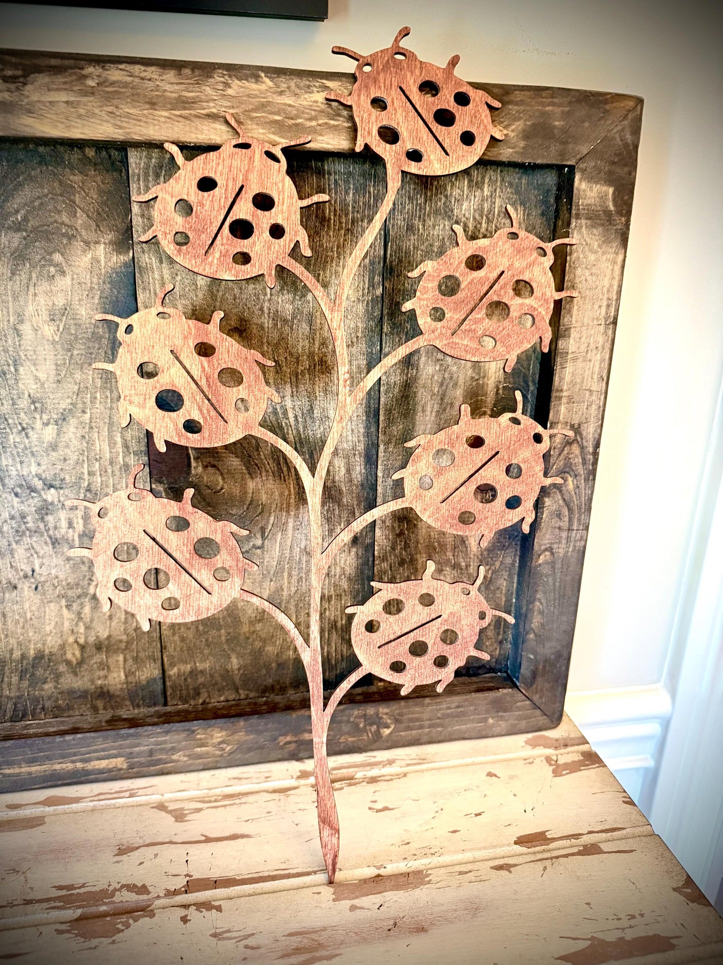 GIANT 18" x 10.5" Ladybug Boho Indoor Plant Trellis | Multiple Finishes