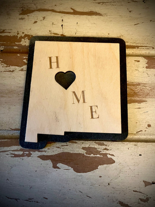 New Mexico HOME 2-Layer Wood Refrigerator Magnet | 12 Finishes | State Pride Gift