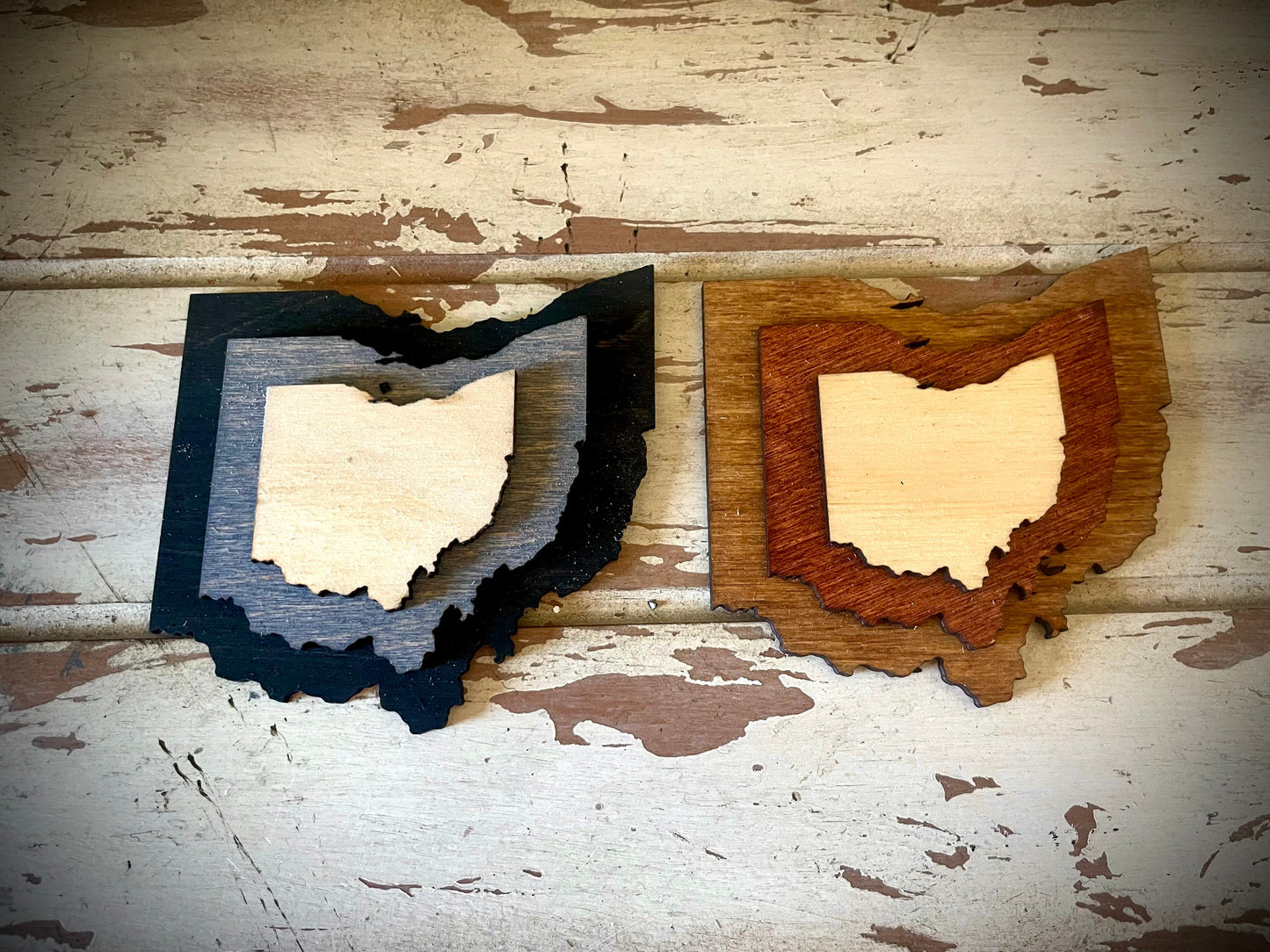 Ohio 3-Layer Stacked Wood Refrigerator Magnet | Brown & Gray Tones | State Pride Gift