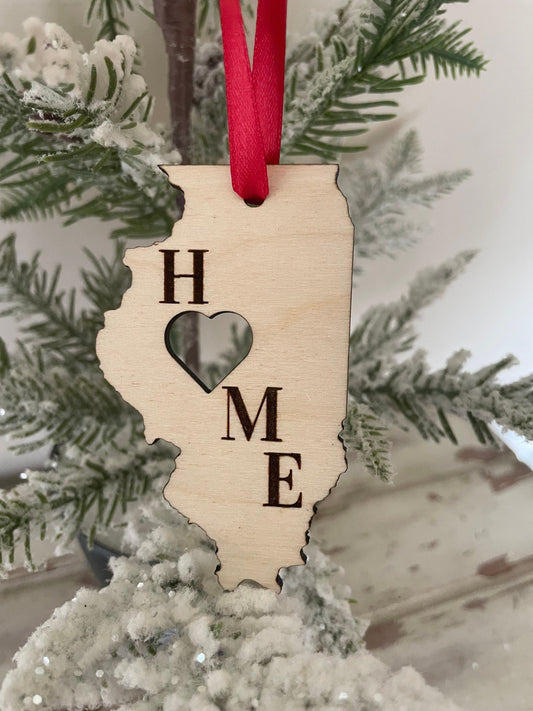 Illinois HOME Wood Ornament & Gift Tag | 12 Finishes | State Pride Gift