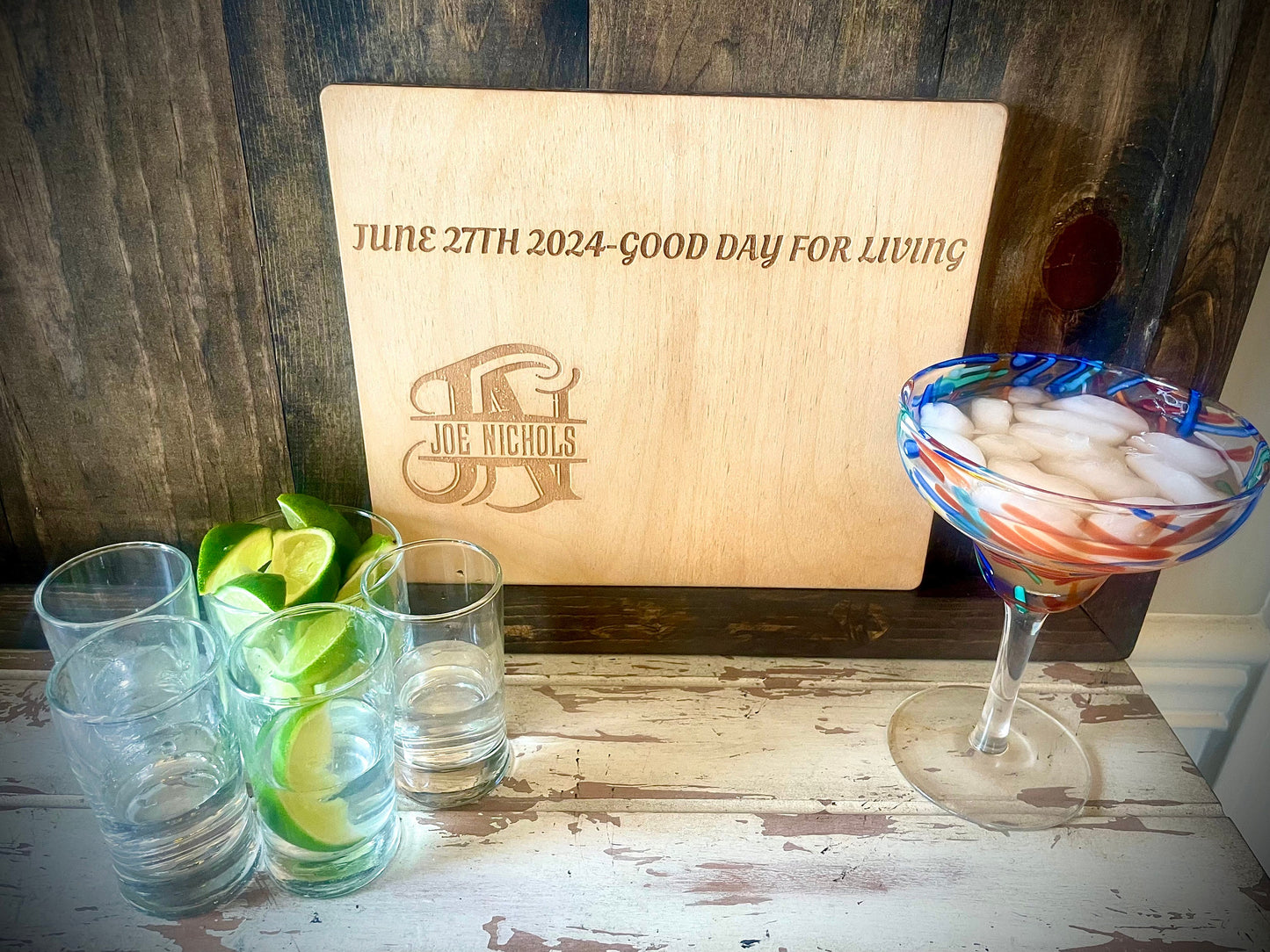 Custom Engraved Tequila Shot & Margarita Board with Salt Well | Wedding & Vacation Home Gift