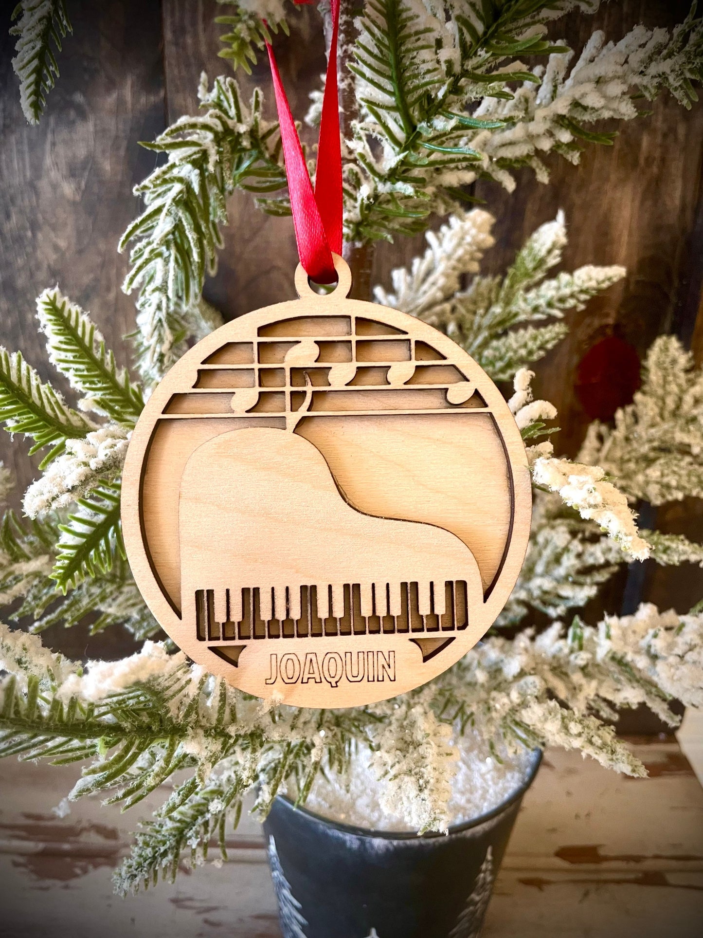 Piano Personalized 2-Layer Wood Christmas Ornament & Gift Tag | Multiple Finishes | Music Gift