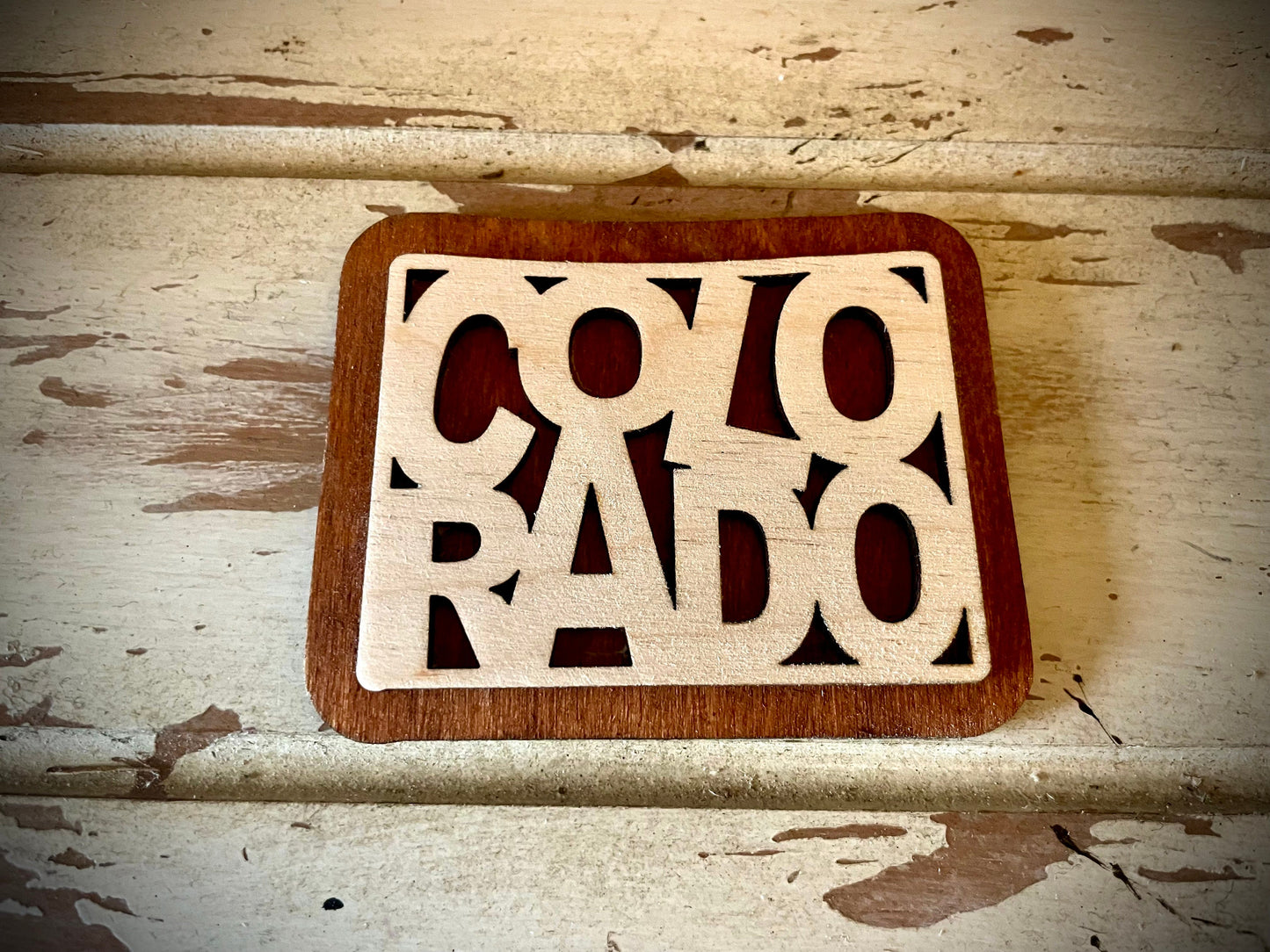 Colorado Word Art 2-Layer Wood Refrigerator Magnet | 12 Finishes | State Pride Gift