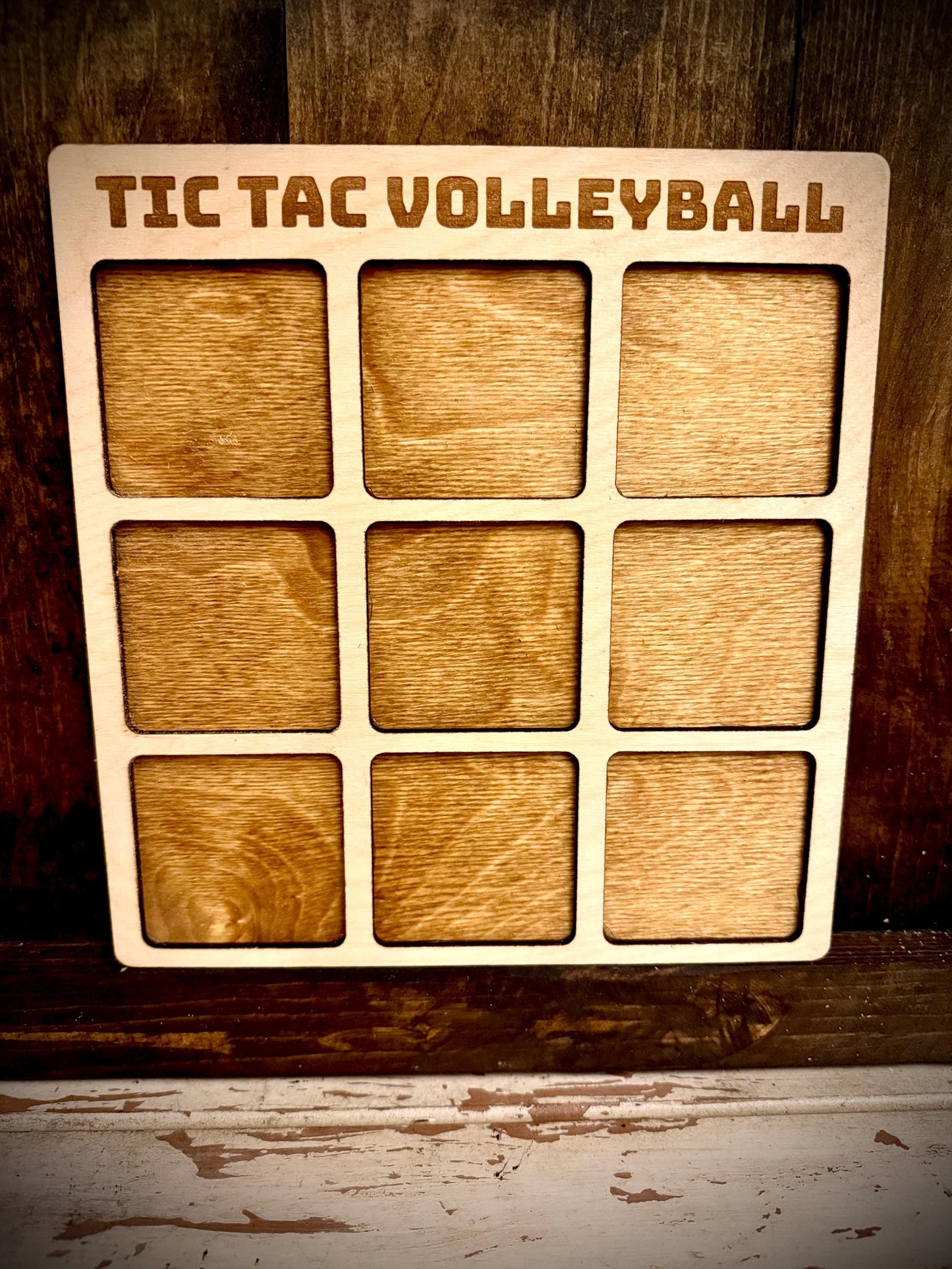 Tic Tac Volleyball Wood Game | Laser Engraved | 12 Finishes | Volleyball Gift