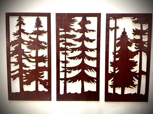 Pine Tree Forest Wood Wall Art | 3-Panel Set | Multiple Sizes & Finishes