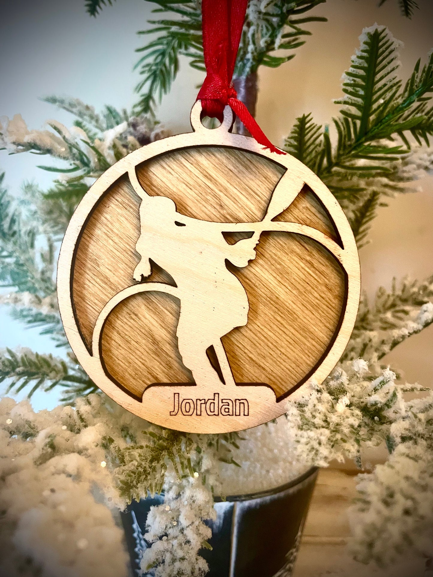 Tennis Player female 2-layer personalized laser cut wood Christmas ornament, gift tag available unfinished or stained (version 2 of 20)