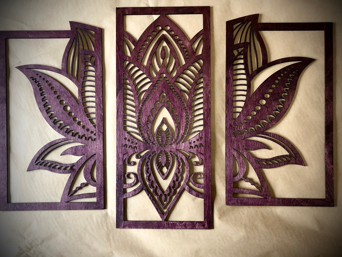 Lotus Flower Mandala Wood Wall Art | 3-Panel Set | Multiple Sizes & Finishes