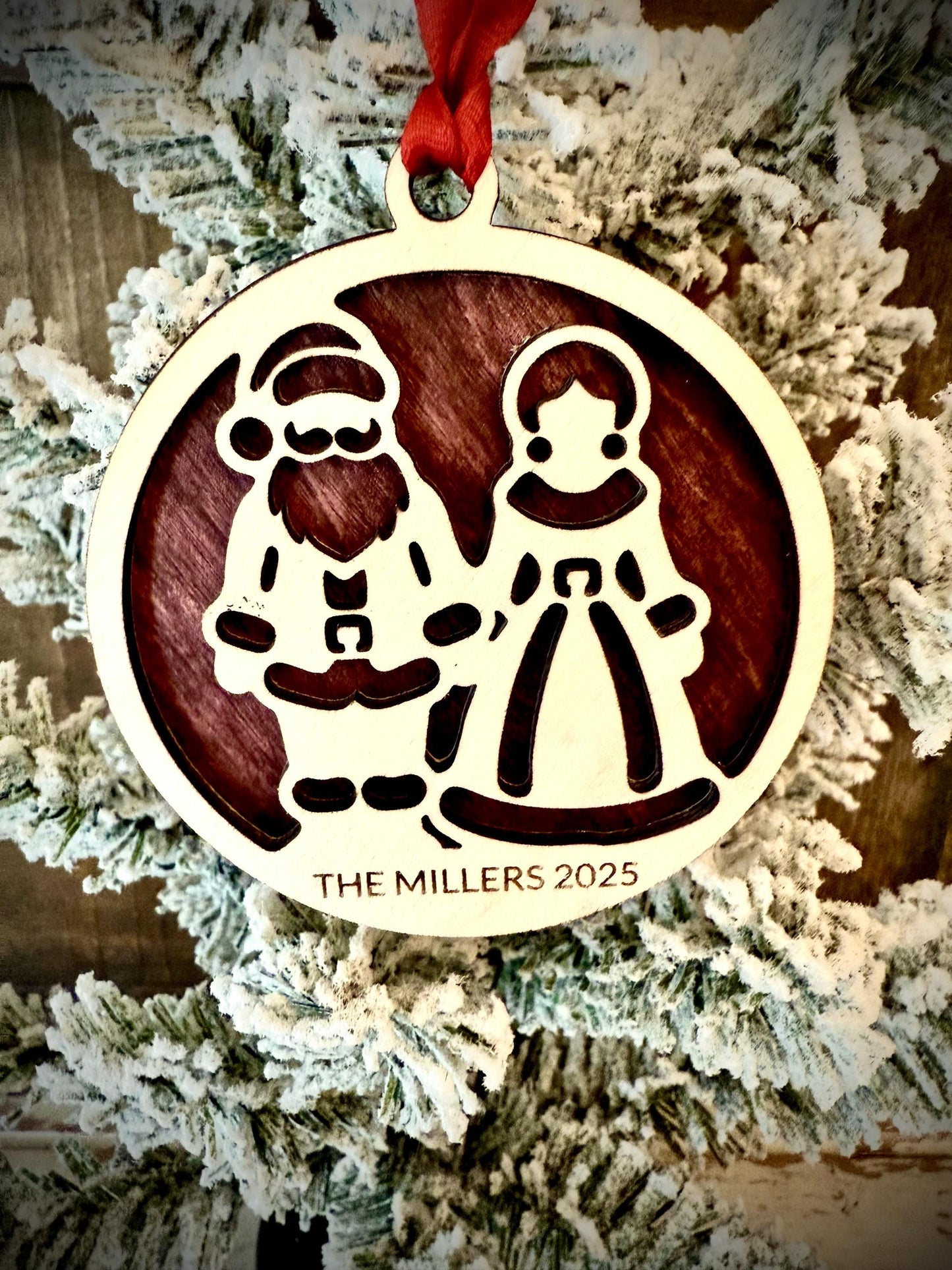 Santa & Mrs. Claus Standing Together Personalized 2-Layer Wood Christmas Ornament & Gift Tag | Multiple Finishes | Holiday Gift (#1)