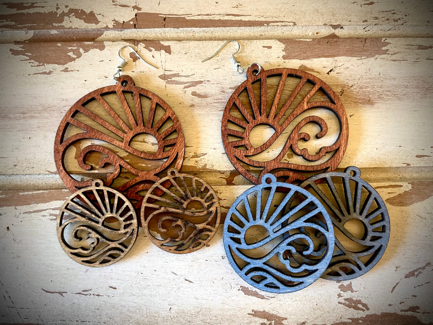 Beach Theme Wood Dangle Earrings | 3 Sizes, 12 Finishes | Coastal Boho Jewelry