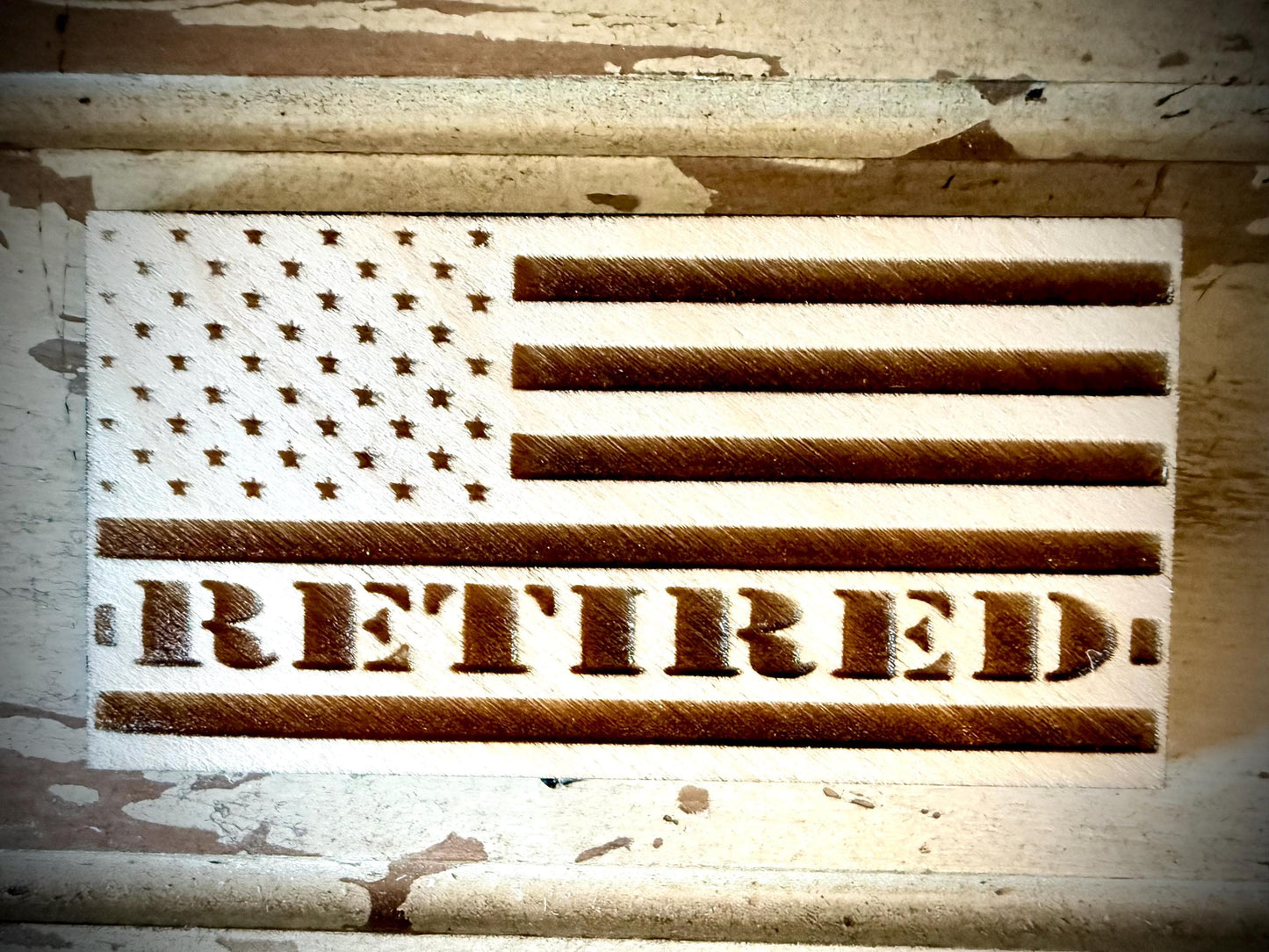 Retired Military & Police Laser Engraved US Flag Wood Refrigerator Magnet | 4" x 2.1" | Patriotic Gift