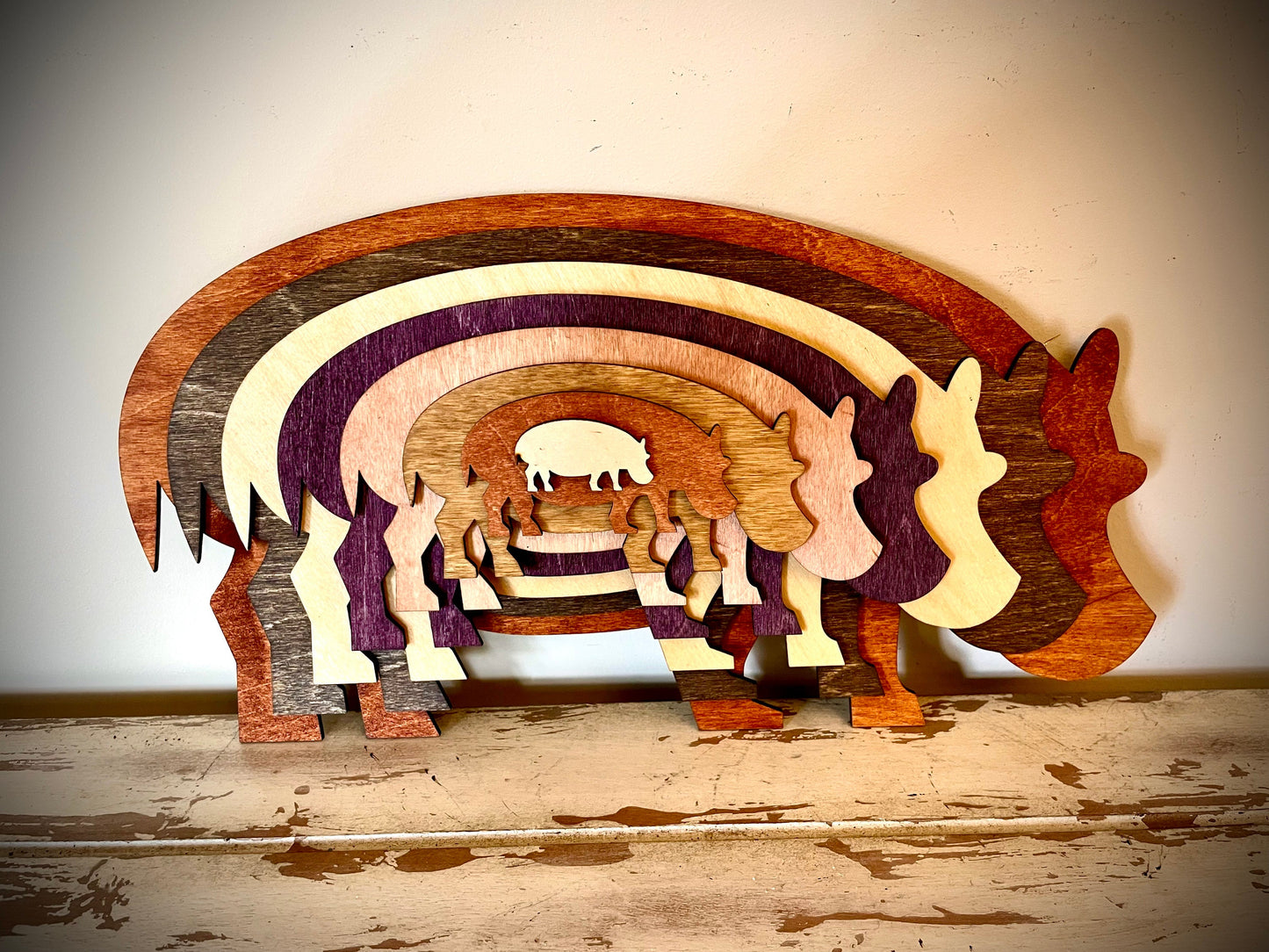 Stacked Hippopotamus 3D Wood Table & Wall Art | Multi-Color
