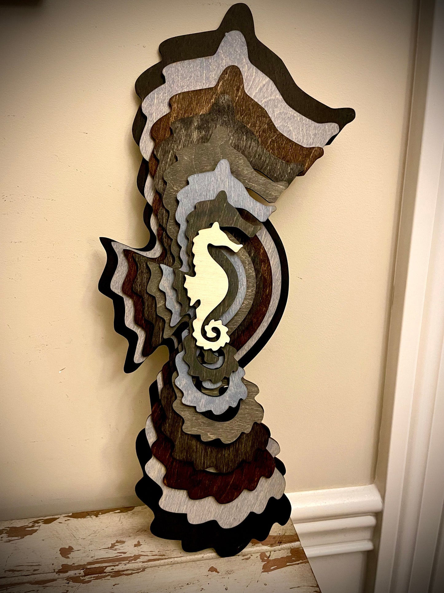 Stacked Seahorse 3D Wood Table & Wall Art | Multi-Color