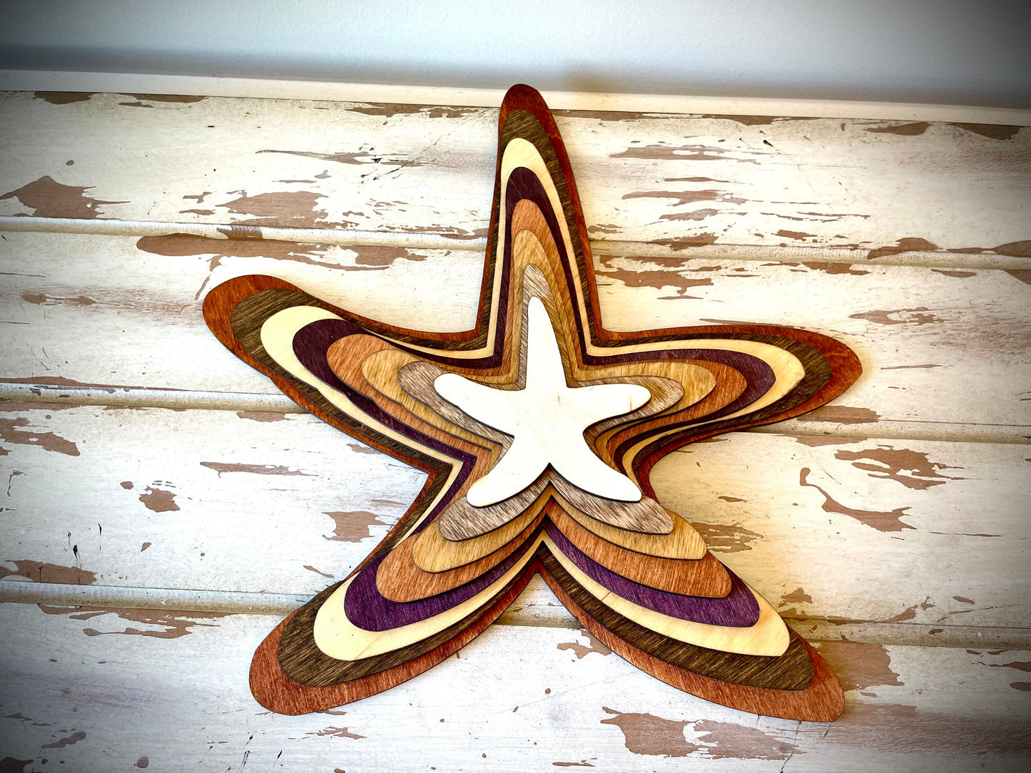 Stacked Starfish 3D Wood Table & Wall Art | Multi-Color