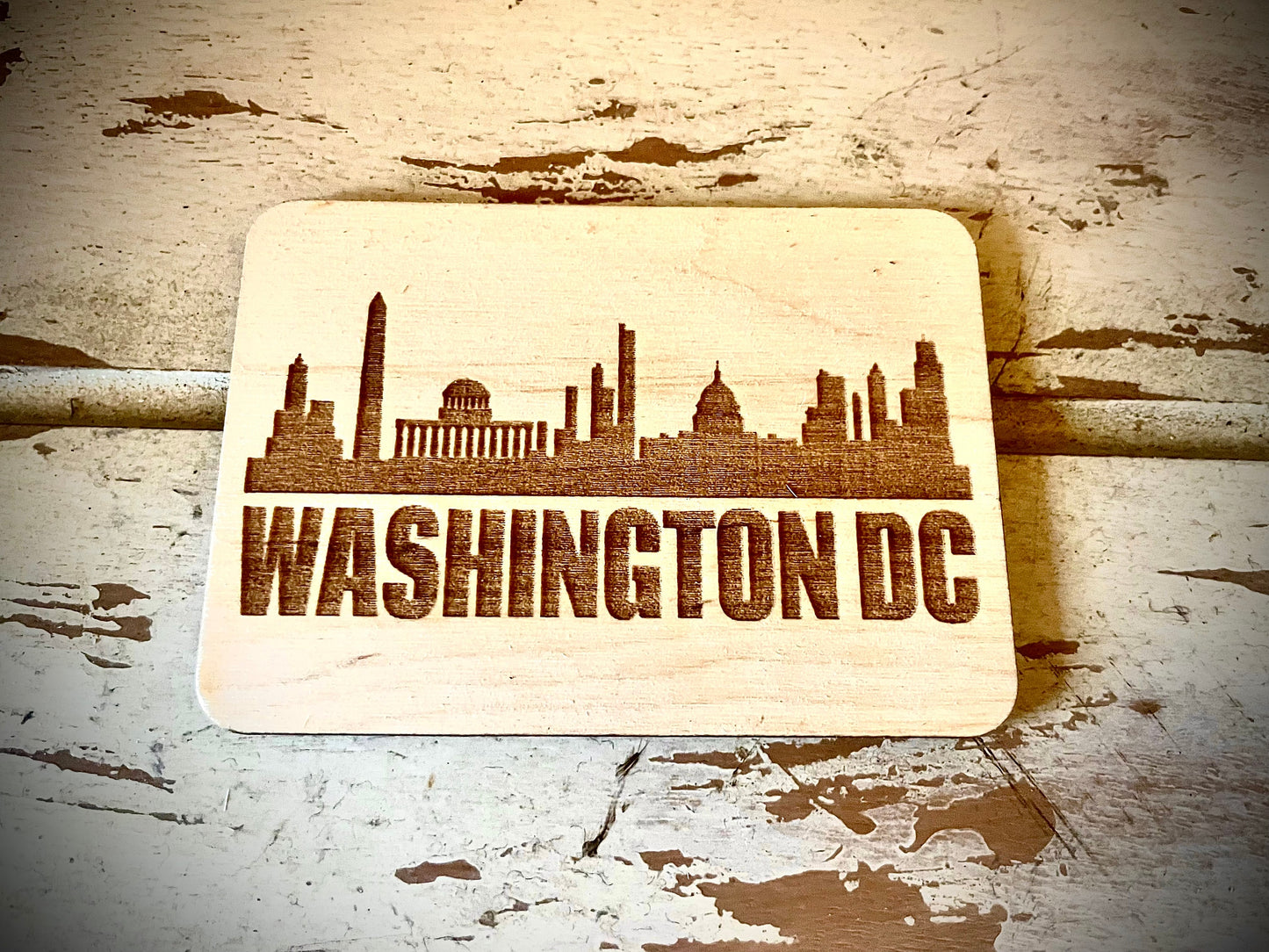 Washington DC Skyline Wood Magnet | City Souvenir | 3.5" x 2.5"