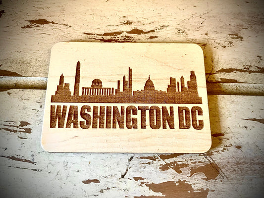Washington DC Skyline Wood Magnet | City Souvenir | 3.5" x 2.5"
