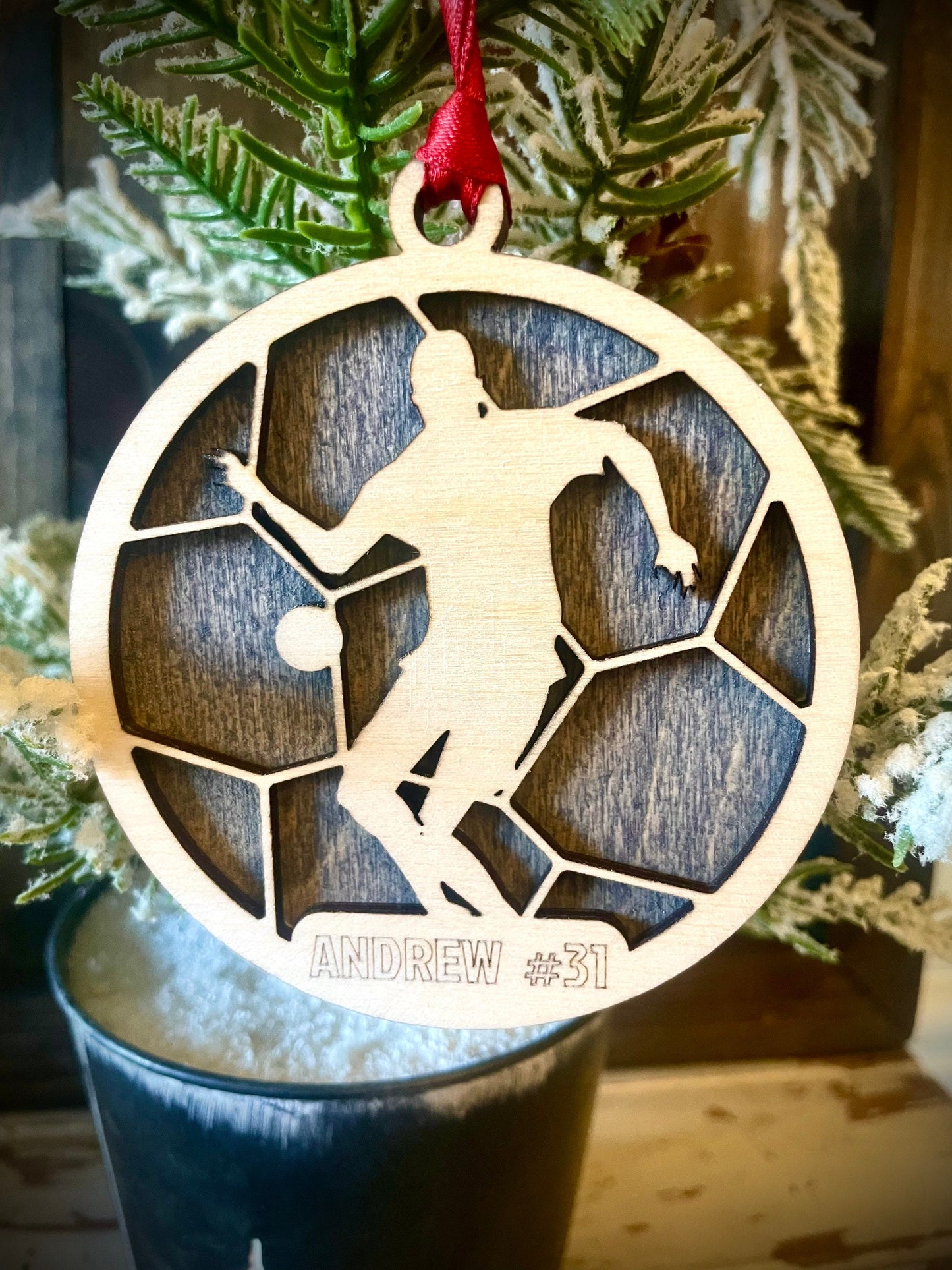 Soccer Player Personalized 2-Layer Wood Christmas Ornament & Gift Tag | Multiple Finishes | Soccer Gift (#12)