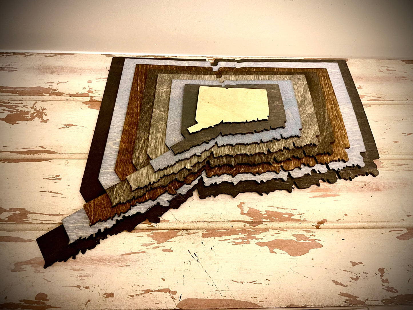 Connecticut Stacked State 3D Wood Table & Wall Art | Multi-Color