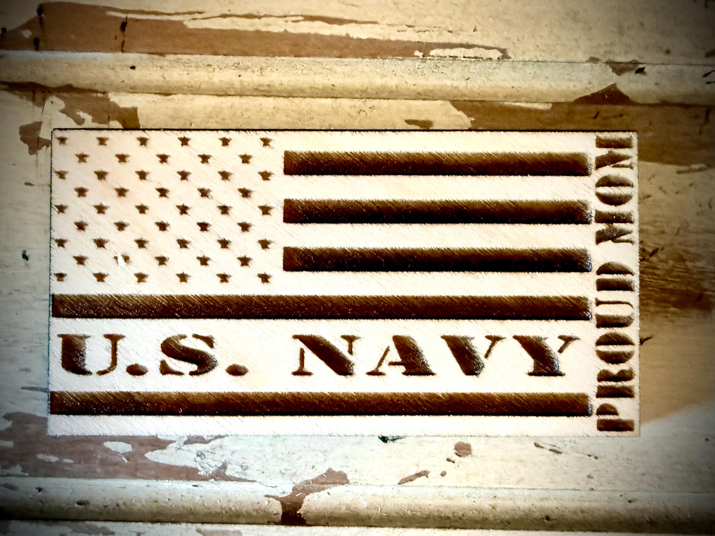 US Navy Proud Mom Laser Engraved US Flag Wood Refrigerator Magnet | 4" x 2.1" | Military Gift
