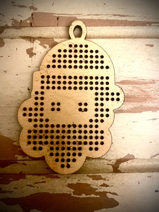 Cross Stitch Santa Claus Face Wood Christmas Ornament Blank | Assorted Quantities | Craft Supply