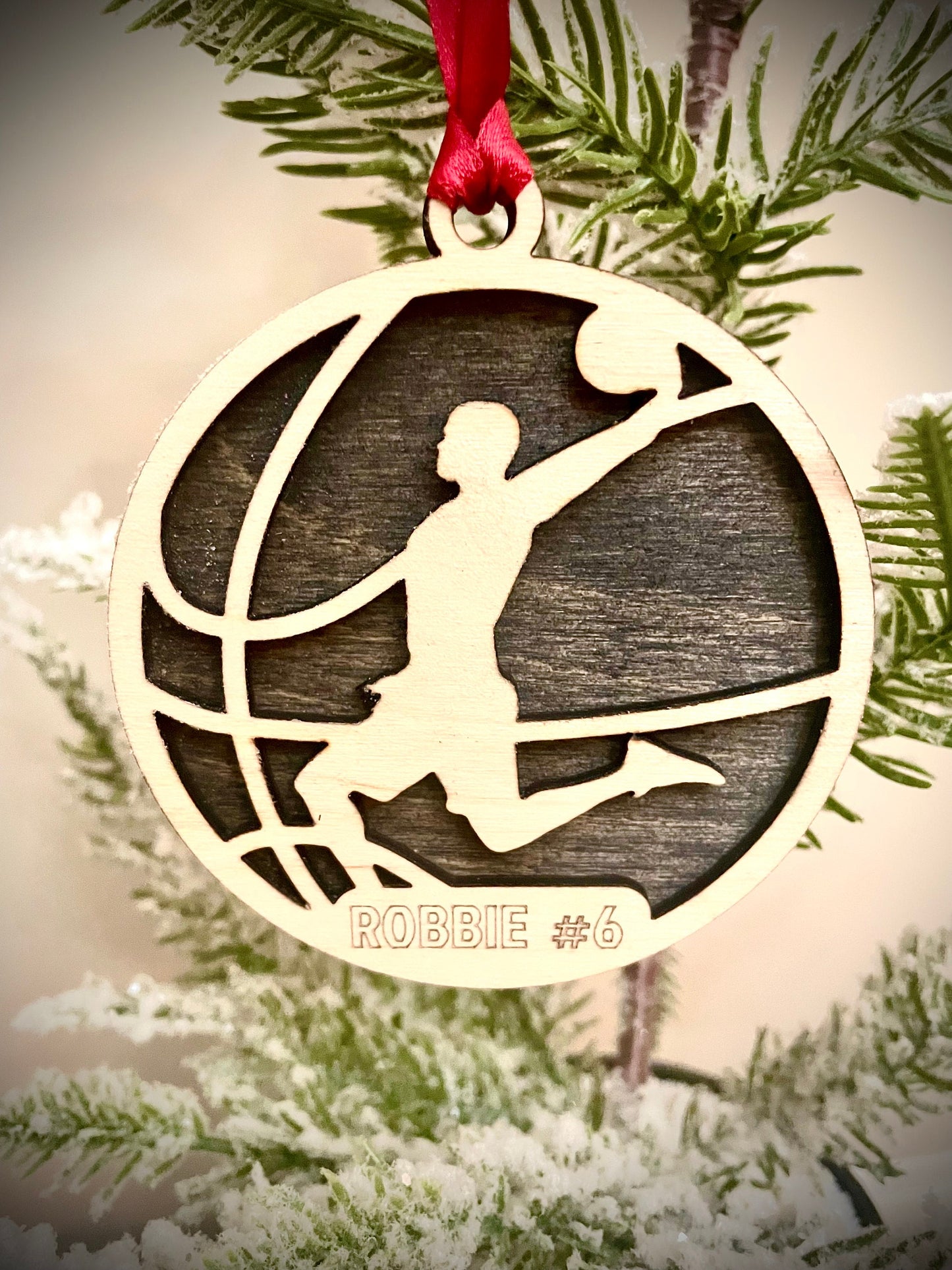 Basketball Player Personalized 2-Layer Wood Christmas Ornament & Gift Tag | Multiple Finishes | Basketball Gift (#5)