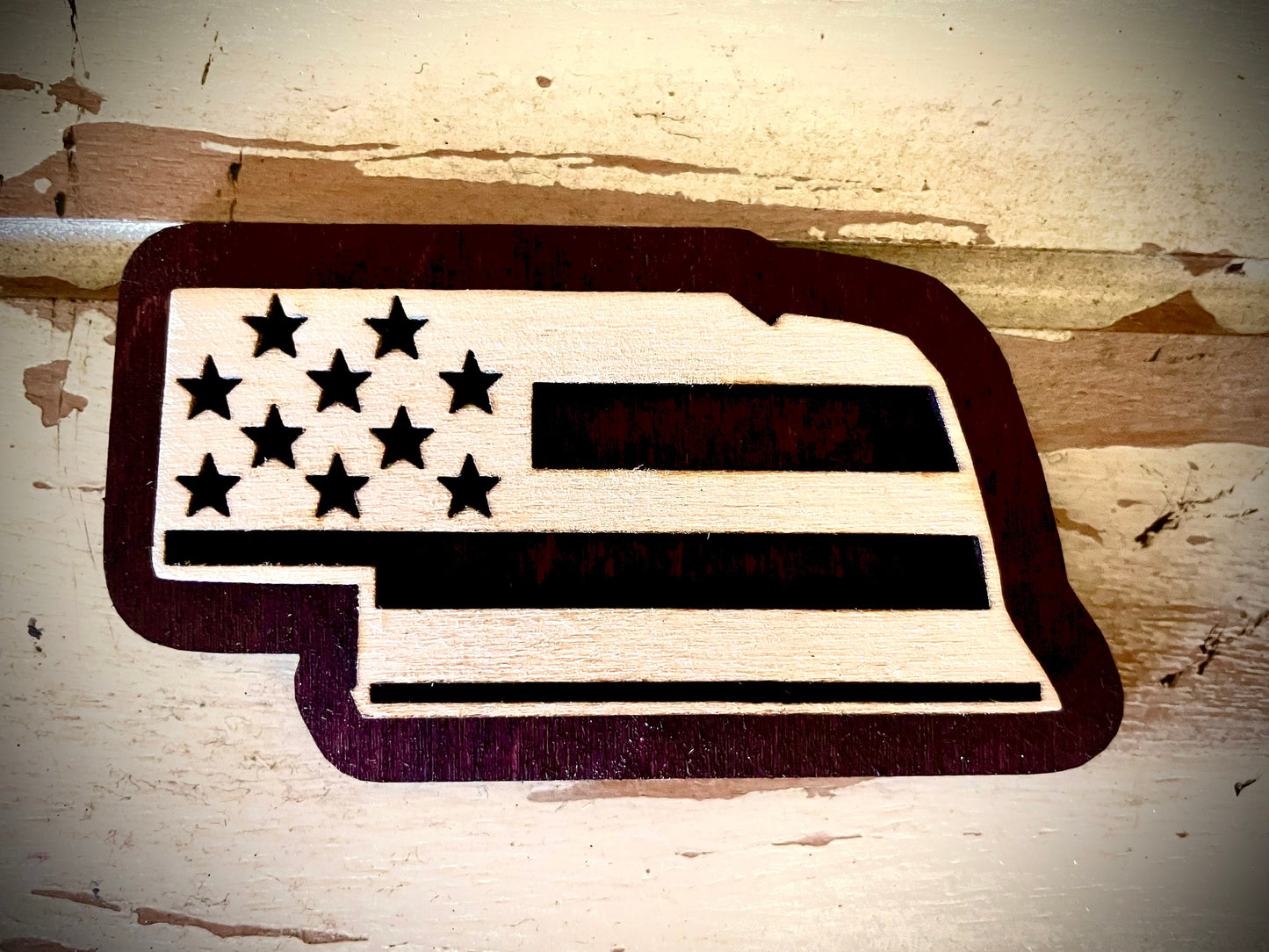 Nebraska US Flag 2-Layer Wood Refrigerator Magnet | 12 Finishes | Patriotic Gift