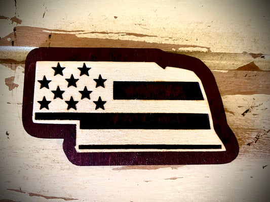 Nebraska US Flag 2-Layer Wood Refrigerator Magnet | 12 Finishes | Patriotic Gift