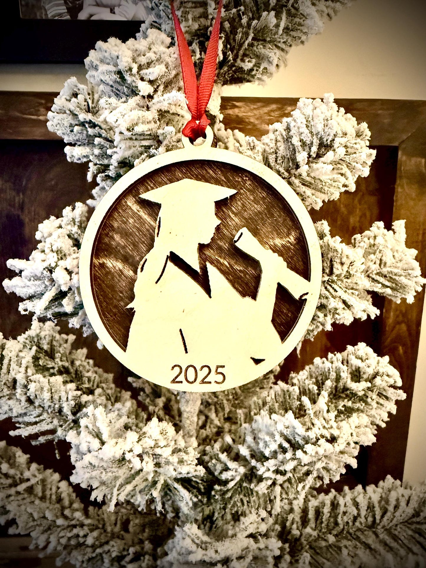 Female Graduate Cap & Gown Personalized 2-Layer Wood Christmas Ornament & Gift Tag | Multiple Finishes | Graduation Gift
