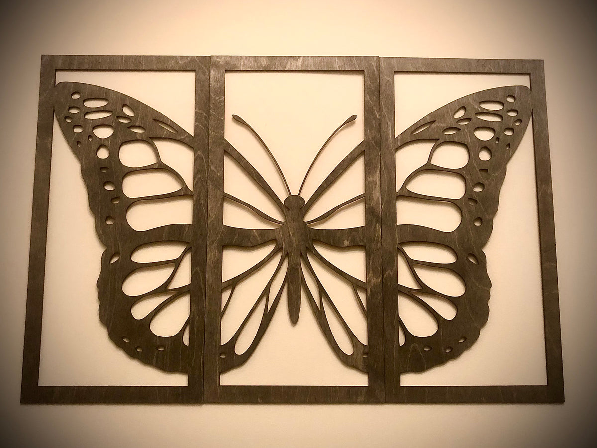 Butterfly Wood Wall Art | 3-Panel Set | Multiple Sizes & Finishes | Style 2