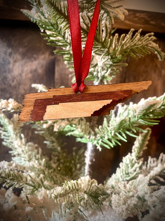 Tennessee 3-Layer Stacked Wood Ornament & Gift Tag | Brown & Gray Tones | State Pride Gift