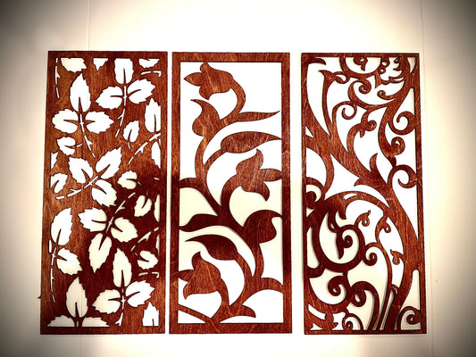 Eclectic Floral & Leaf Wood Wall Art | 3-Panel Set | Multiple Finishes