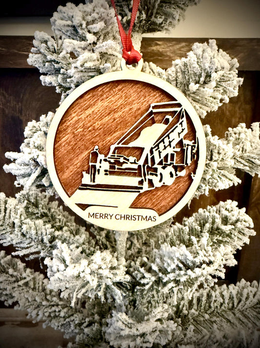 Asphalt Paver Road Construction Worker Personalized 2-Layer Wood Christmas Ornament & Gift Tag | Multiple Finishes | Construction Gift
